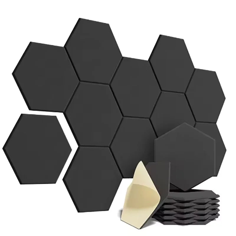 Panneaux acoustiques hexagonaux auto-adhésifs 12 pièces — Bureau et home studio