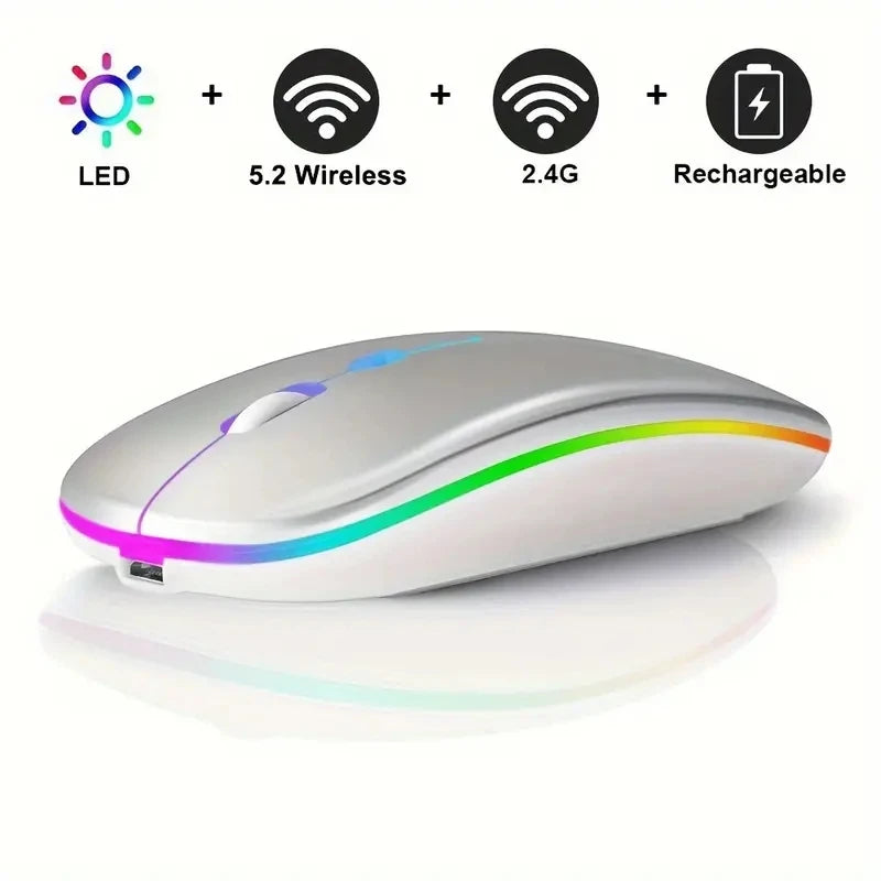 Wireless Mouse Bluetooth-computible and 2.4G Dual Modes Rechargeable RGB Ergonomic Silent Click for PC iPad Laptop Cell Phone TV
