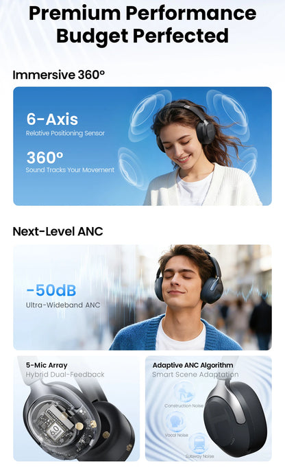 Casque sans fil over-ear ANC 50dB — Bluetooth 6.0 · 90h · LDAC Hi-Res