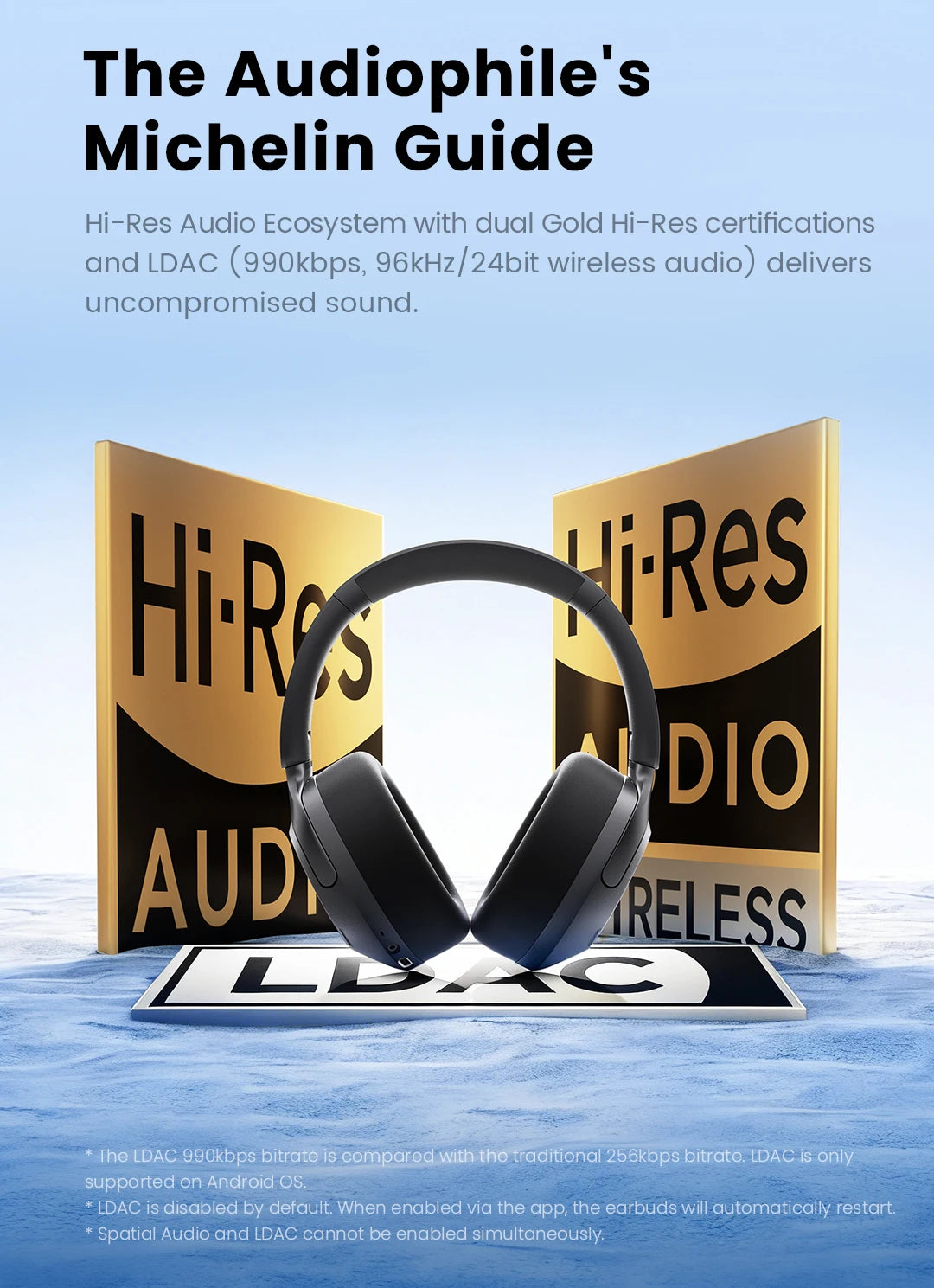 Casque sans fil over-ear ANC 50dB — Bluetooth 6.0 · 90h · LDAC Hi-Res