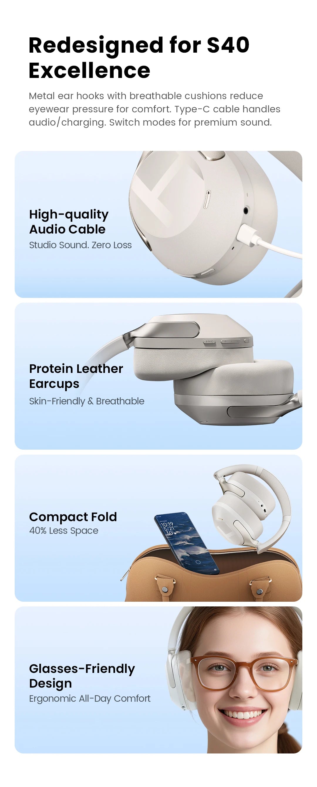 Casque sans fil over-ear ANC 50dB — Bluetooth 6.0 · 90h · LDAC Hi-Res