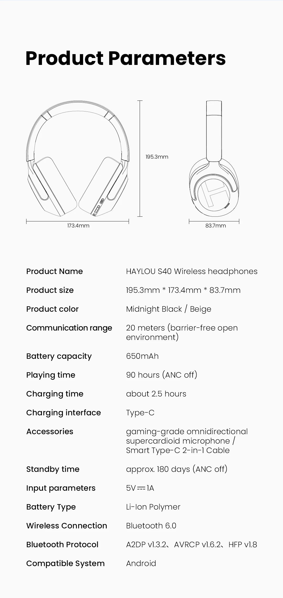 Casque sans fil over-ear ANC 50dB — Bluetooth 6.0 · 90h · LDAC Hi-Res