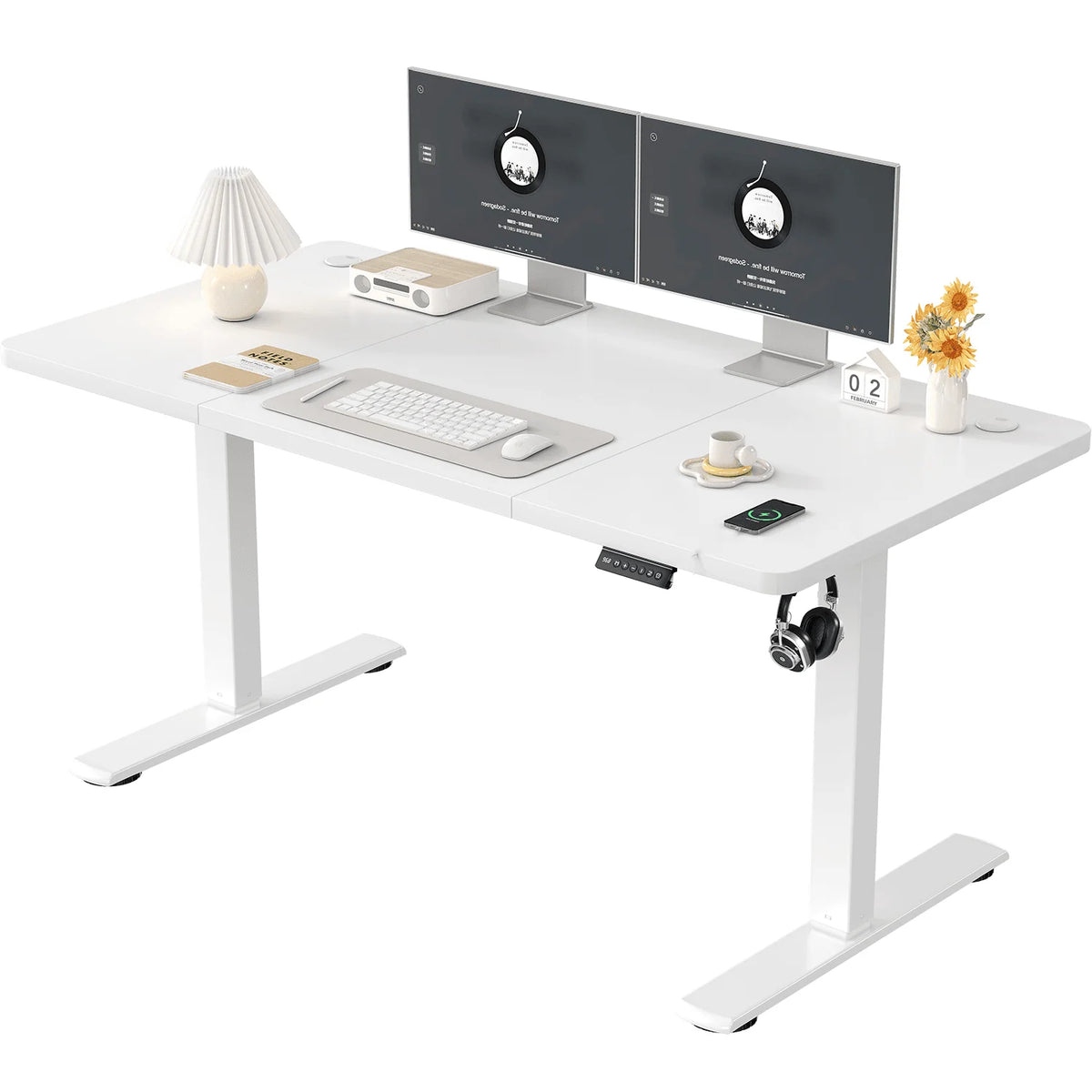 Bureau assis-debout électrique 140×60 cm avec ports USB et rappel de sédentarité