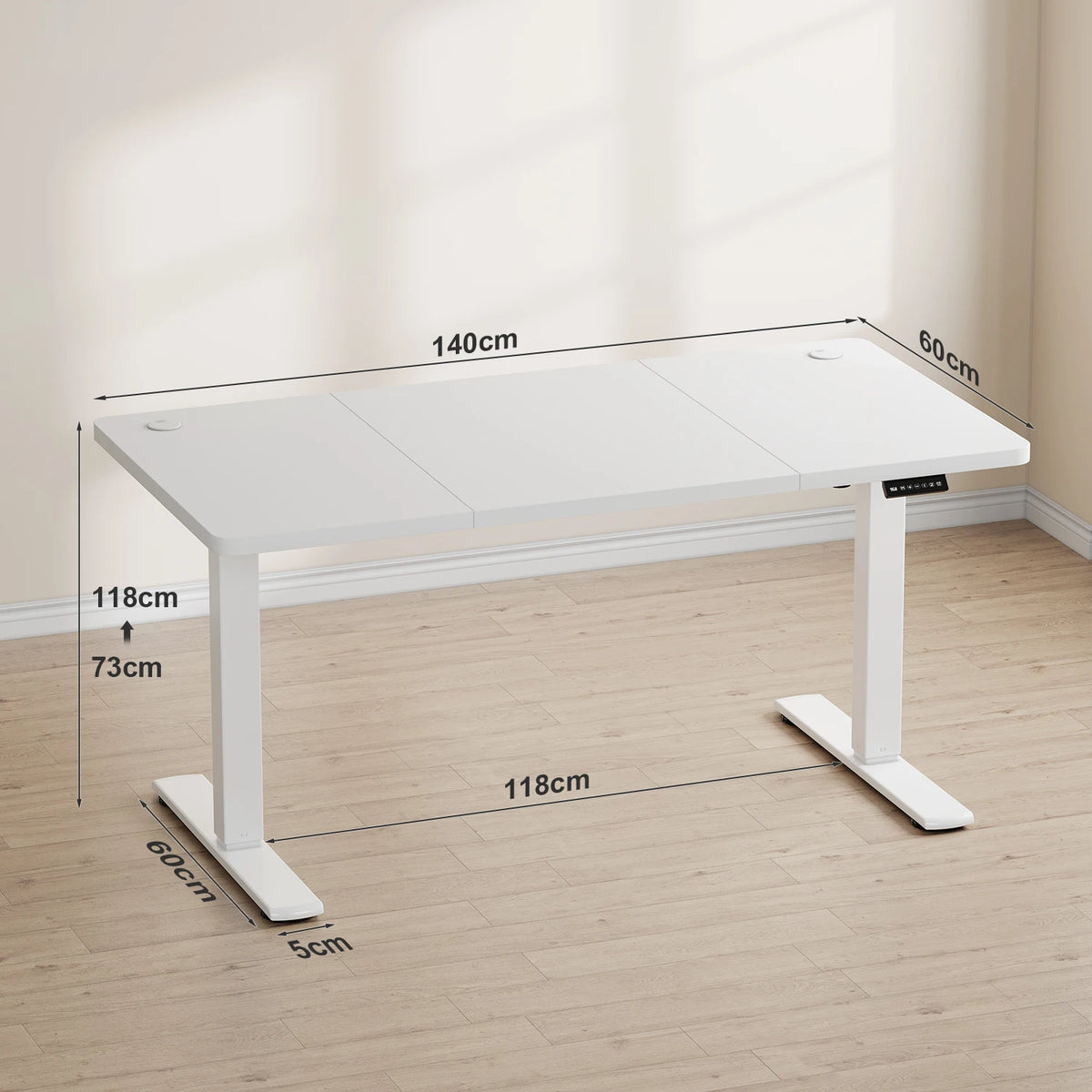 Bureau assis-debout électrique 140×60 cm avec ports USB et rappel de sédentarité
