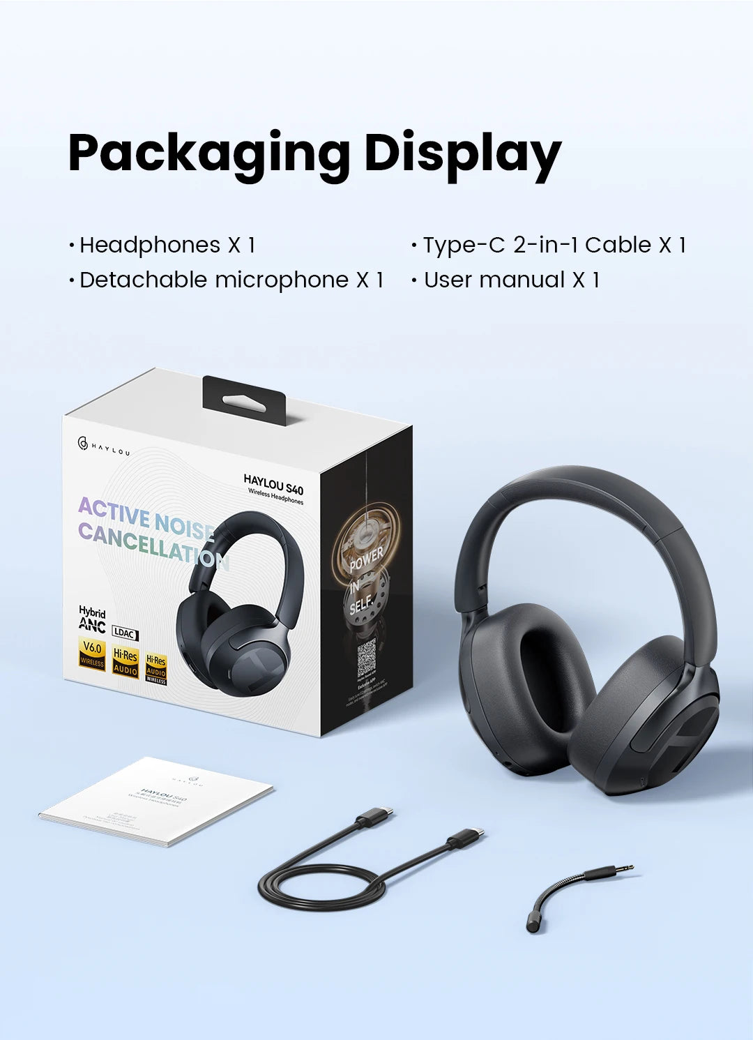Casque sans fil over-ear ANC 50dB — Bluetooth 6.0 · 90h · LDAC Hi-Res