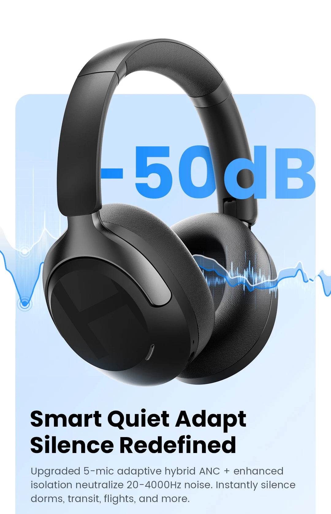 Casque sans fil over-ear ANC 50dB — Bluetooth 6.0 · 90h · LDAC Hi-Res