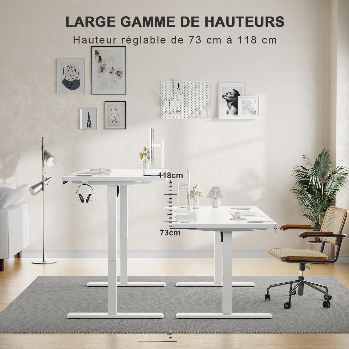 Bureau assis-debout électrique 140×60 cm avec ports USB et rappel de sédentarité