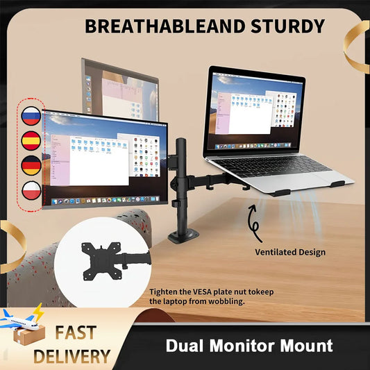 Bras de bureau double écran et laptop — ELOOLE