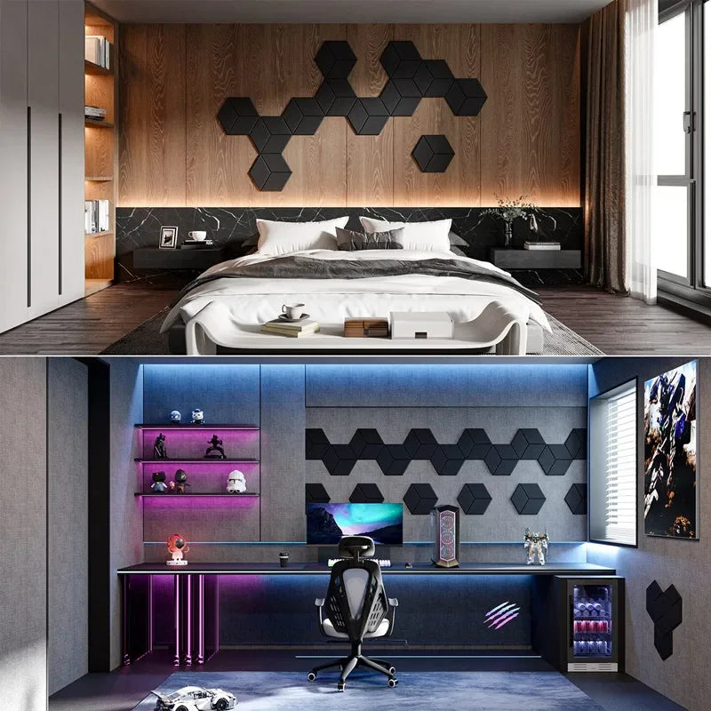 Panneaux acoustiques hexagonaux auto-adhésifs 12 pièces — Bureau et home studio