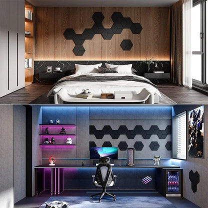 Panneaux acoustiques hexagonaux auto-adhésifs 12 pièces — Bureau et home studio