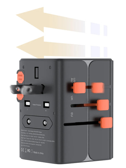 Adaptateur voyage universel GaN 65W — EU, UK, USA, AUS + USB-C charge rapide