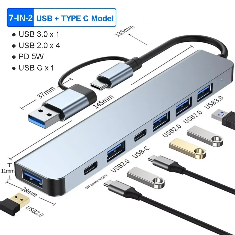 Hub USB-C 7-en-1 avec HDMI 4K et RJ45 — Adaptateur multiport pour laptop