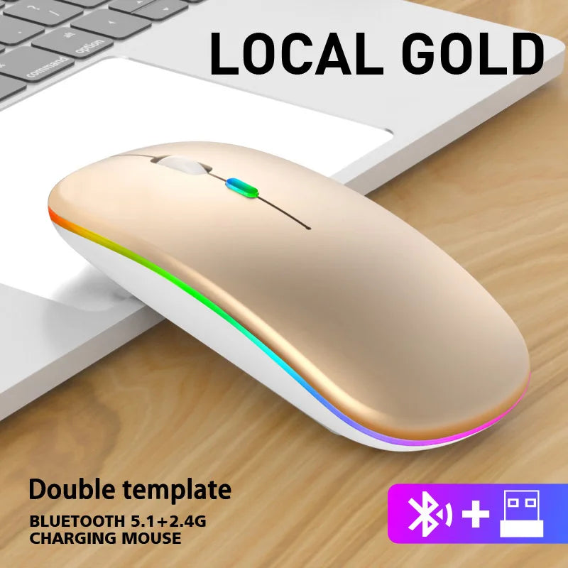 Souris sans fil Bluetooth 5.1 et 2.4G RGB silencieuse rechargeable