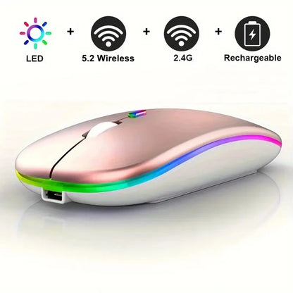 Wireless Mouse Bluetooth-computible and 2.4G Dual Modes Rechargeable RGB Ergonomic Silent Click for PC iPad Laptop Cell Phone TV