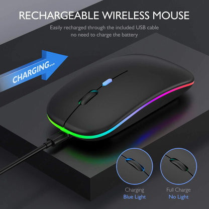 Wireless Mouse Bluetooth-computible and 2.4G Dual Modes Rechargeable RGB Ergonomic Silent Click for PC iPad Laptop Cell Phone TV