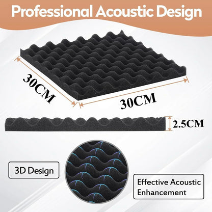 12PCS Self-Adhesive Soundproof Wall Panels Acoustic Foam Tiles Noise Reduction Home Studio Bedroom Sound Deadening Stick