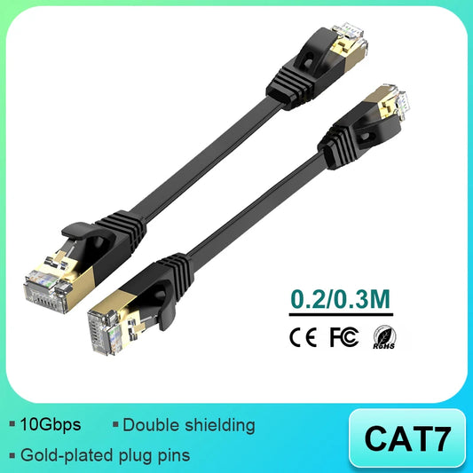 Câbles Ethernet Cat7 ultra-courts 0,2m et 0,3m — Pack 10 câbles plats blindés