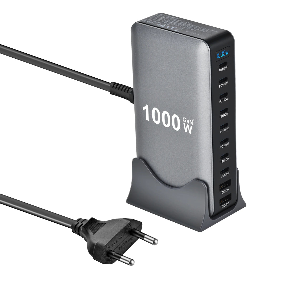 Station de charge GaN 1000W 10 ports — 140W USB-C pour MacBook Pro et laptop