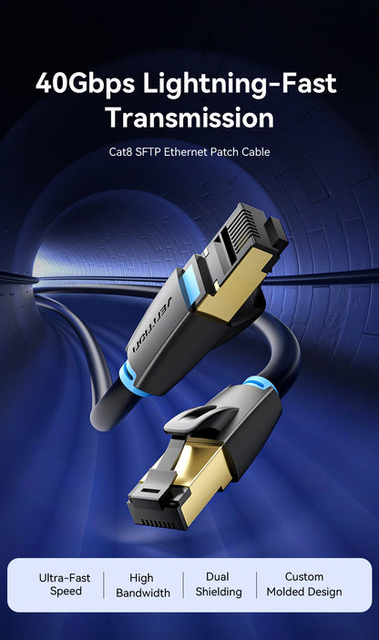 Câble Ethernet Cat8 SFTP plat — Connexion filaire 40 Gbps ultra-stable