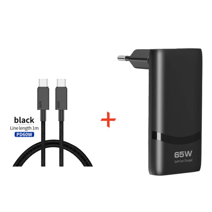 Chargeur GaN 65W ultra-plat double USB-C — Prise pliable format poche