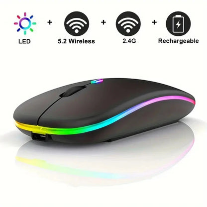 Wireless Mouse Bluetooth-computible and 2.4G Dual Modes Rechargeable RGB Ergonomic Silent Click for PC iPad Laptop Cell Phone TV