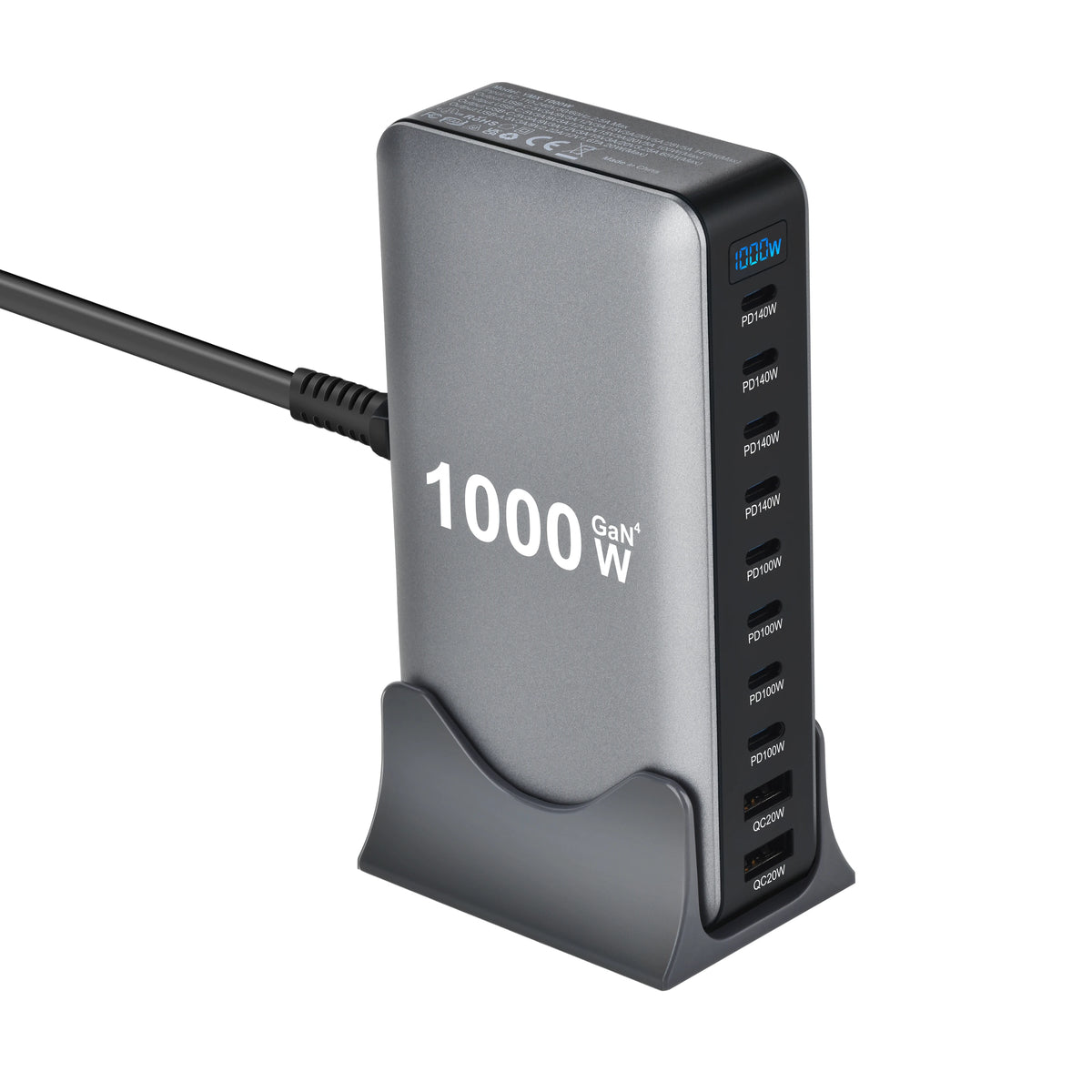 Station de charge GaN 1000W 10 ports — 140W USB-C pour MacBook Pro et laptop