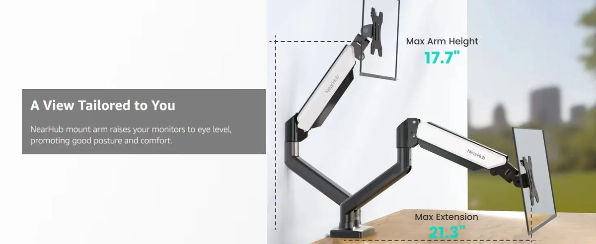 Bras double moniteur articulé NearHub MS-002 — Setup 2 écrans professionnel