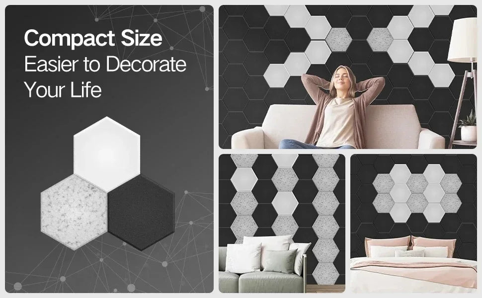 Panneaux acoustiques hexagonaux auto-adhésifs 12 pièces — Bureau et home studio