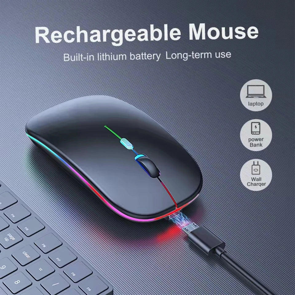 Wireless Mouse Bluetooth-computible and 2.4G Dual Modes Rechargeable RGB Ergonomic Silent Click for PC iPad Laptop Cell Phone TV