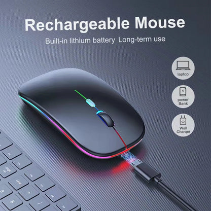 Wireless Mouse Bluetooth-computible and 2.4G Dual Modes Rechargeable RGB Ergonomic Silent Click for PC iPad Laptop Cell Phone TV