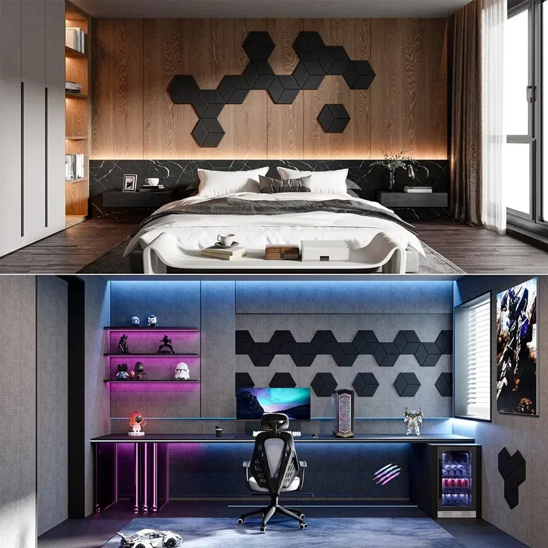 Panneaux acoustiques hexagonaux auto-adhésifs 12 pièces — Bureau et home studio