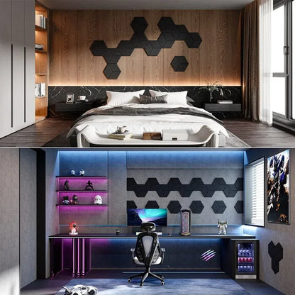 Panneaux acoustiques hexagonaux auto-adhésifs 12 pièces — Bureau et home studio