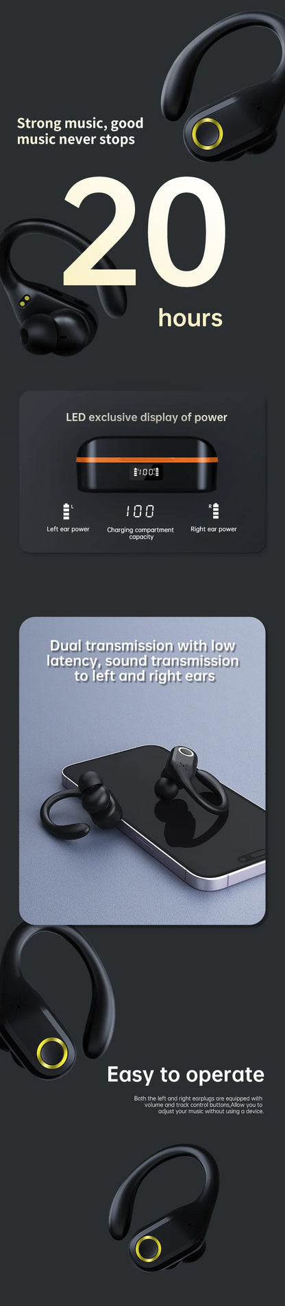Écouteurs sans fil TWS ANC + ENC Bluetooth 5.3 — 60h d'autonomie