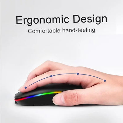 Wireless Mouse Bluetooth-computible and 2.4G Dual Modes Rechargeable RGB Ergonomic Silent Click for PC iPad Laptop Cell Phone TV