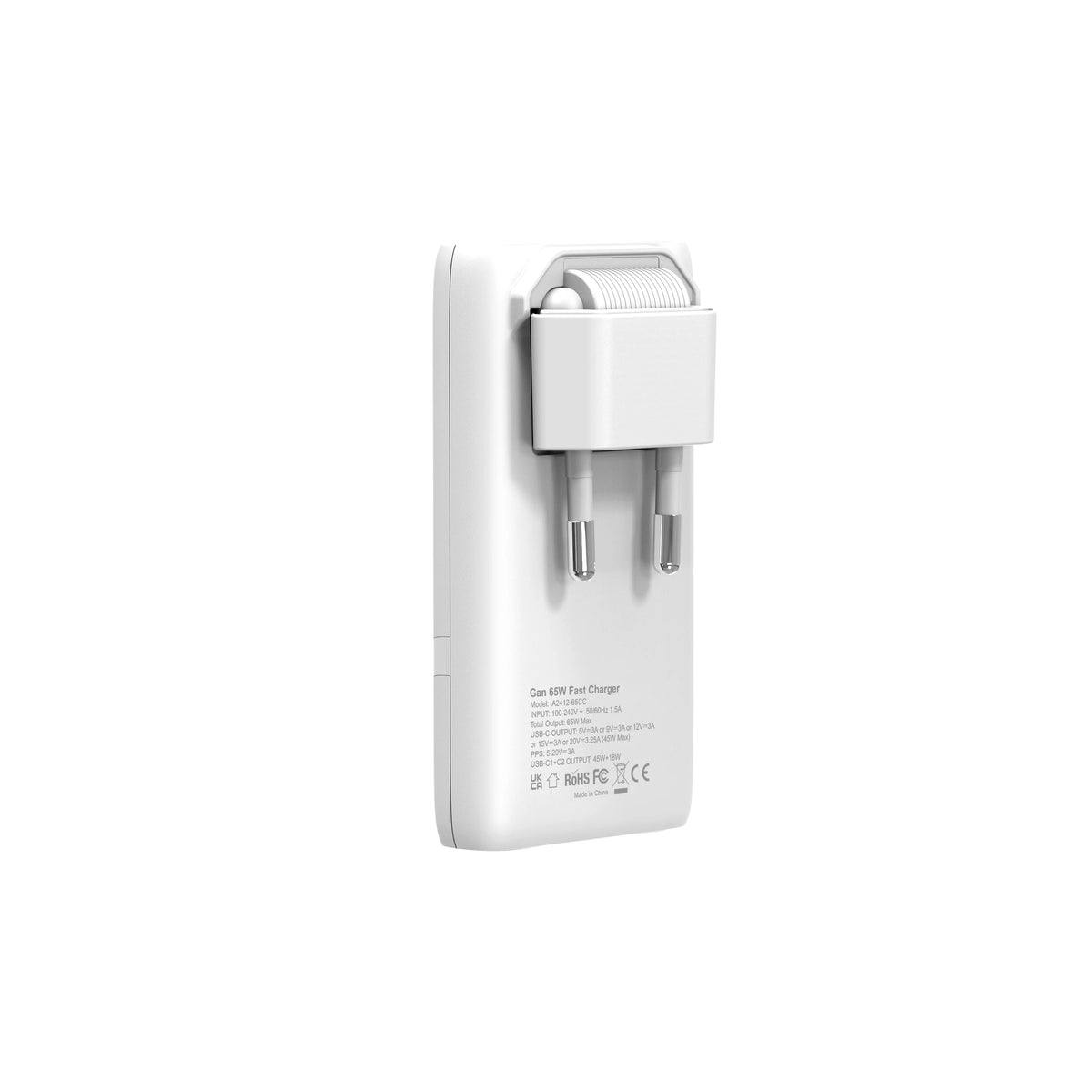 Chargeur GaN 65W ultra-plat double USB-C — Prise pliable format poche