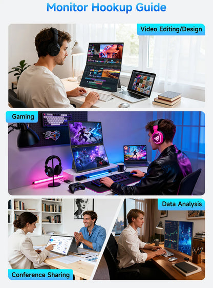 Double Écran Portable de Voyage UPERFECT 15.6" - Triple Écran Pliable Plug & Play pour Ordinateur Portable
