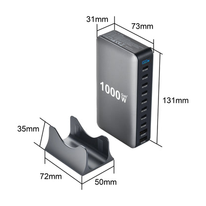 Station de charge GaN 1000W 10 ports — 140W USB-C pour MacBook Pro et laptop