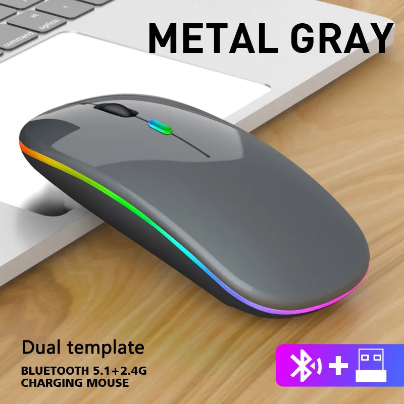 Souris sans fil Bluetooth 5.1 et 2.4G RGB silencieuse rechargeable