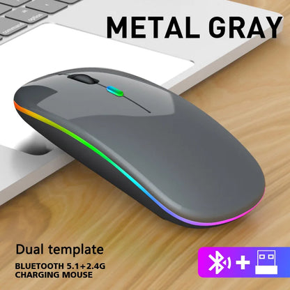 Souris sans fil Bluetooth 5.1 et 2.4G RGB silencieuse rechargeable