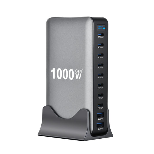 Station de charge GaN 1000W 10 ports — 140W USB-C pour MacBook Pro et laptop