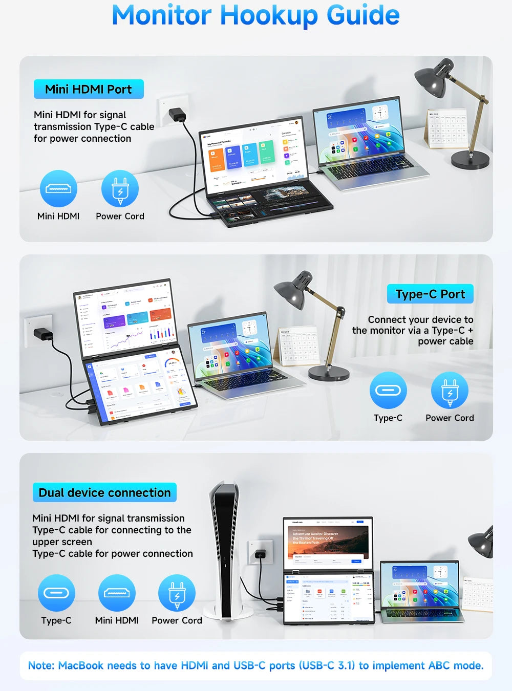 Double Écran Portable de Voyage UPERFECT 15.6" - Triple Écran Pliable Plug & Play pour Ordinateur Portable