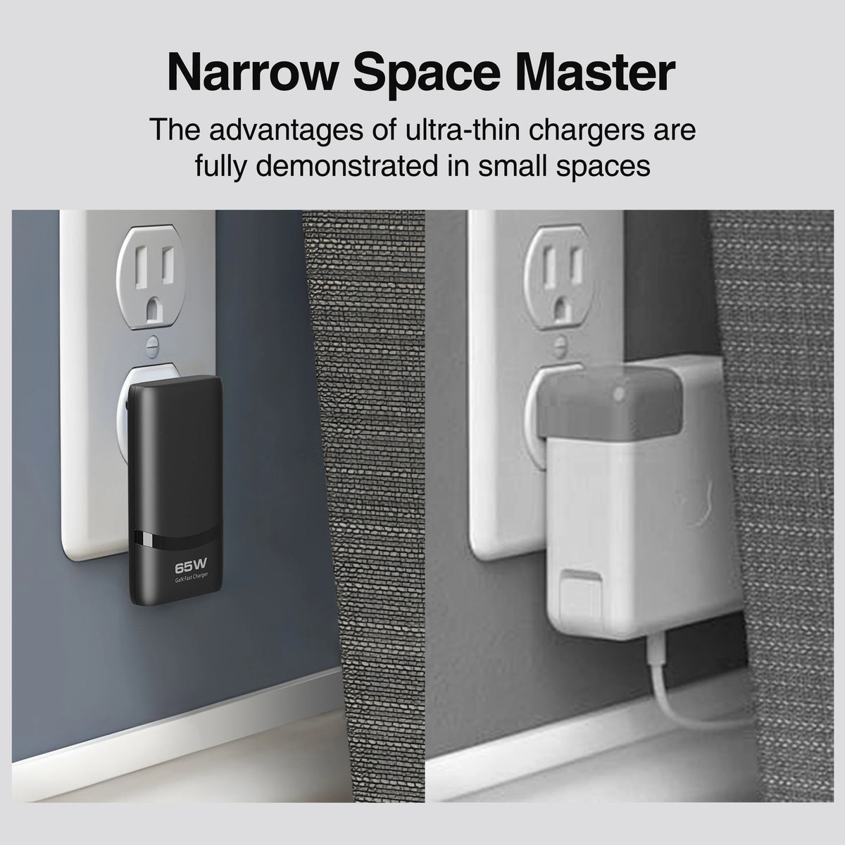 Chargeur GaN 65W ultra-plat double USB-C — Prise pliable format poche