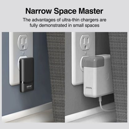 Chargeur GaN 65W ultra-plat double USB-C — Prise pliable format poche