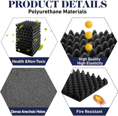 12PCS Self-Adhesive Soundproof Wall Panels Acoustic Foam Tiles Noise Reduction Home Studio Bedroom Sound Deadening Stick