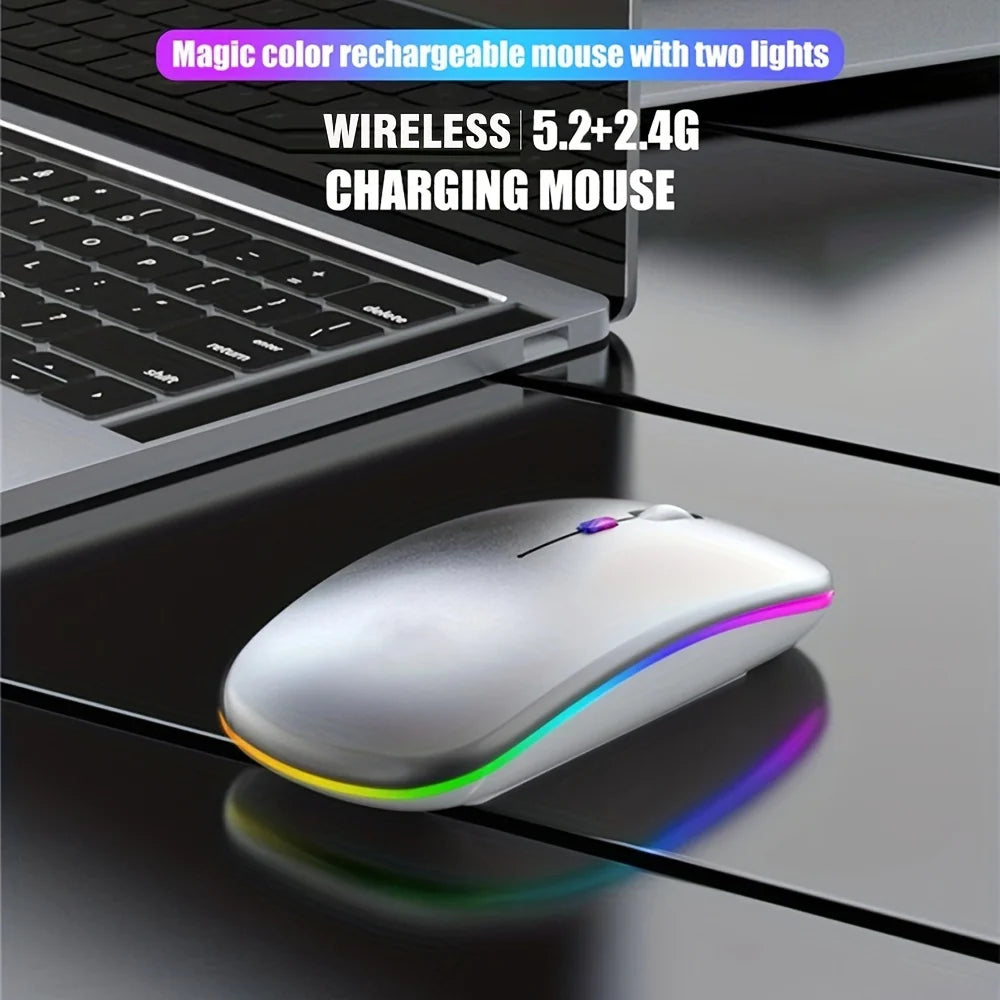 Souris sans fil Bluetooth 5.1 et 2.4G RGB silencieuse rechargeable