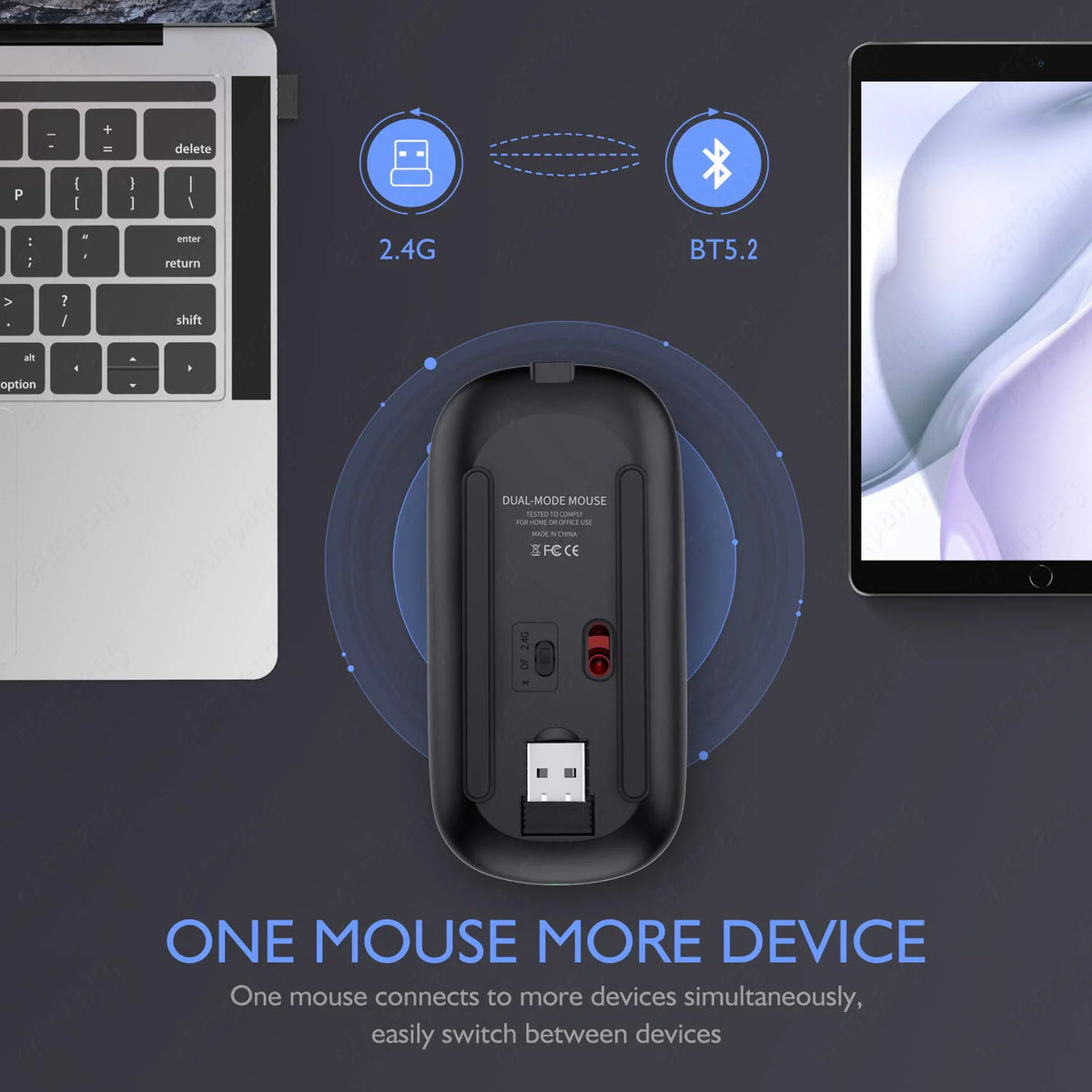 Wireless Mouse Bluetooth-computible and 2.4G Dual Modes Rechargeable RGB Ergonomic Silent Click for PC iPad Laptop Cell Phone TV