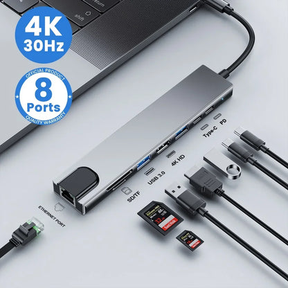 Hub USB-C 7-en-1 avec HDMI 4K et RJ45 — Adaptateur multiport pour laptop
