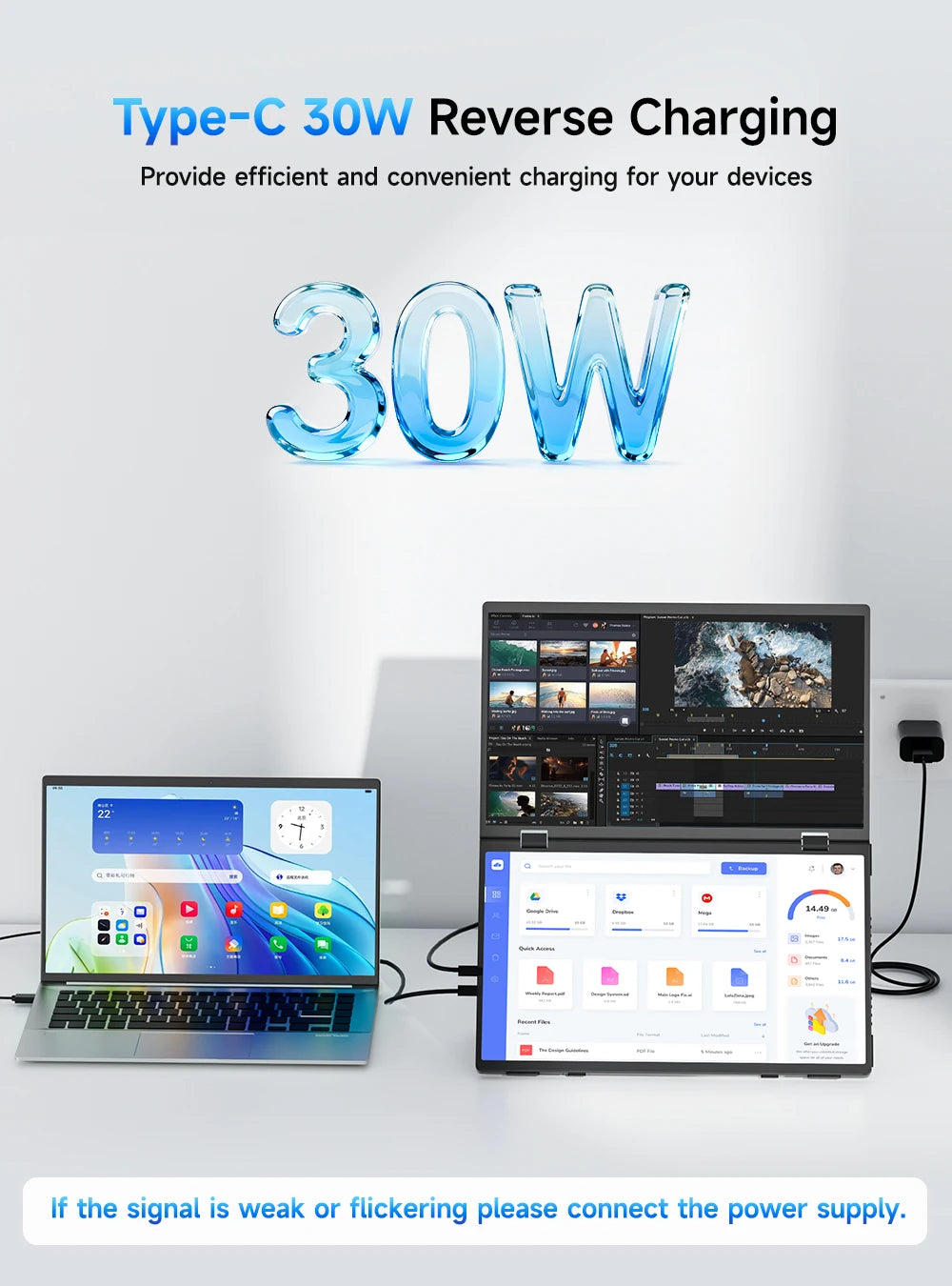 Double Écran Portable de Voyage UPERFECT 15.6" - Triple Écran Pliable Plug & Play pour Ordinateur Portable
