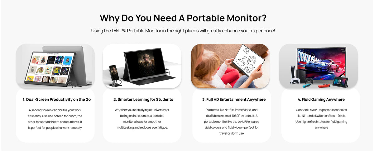 Moniteur portable 14" tactile IPS 1200P USB-C HDMI — Format compact ultra-réactif