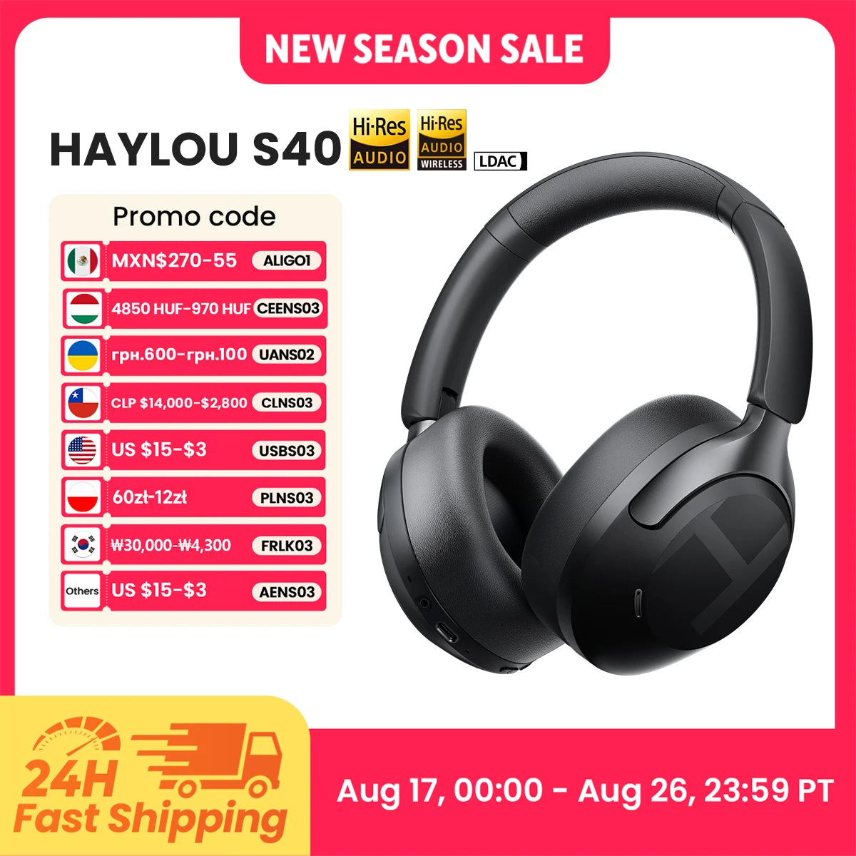 Casque sans fil over-ear ANC 50dB — Bluetooth 6.0 · 90h · LDAC Hi-Res